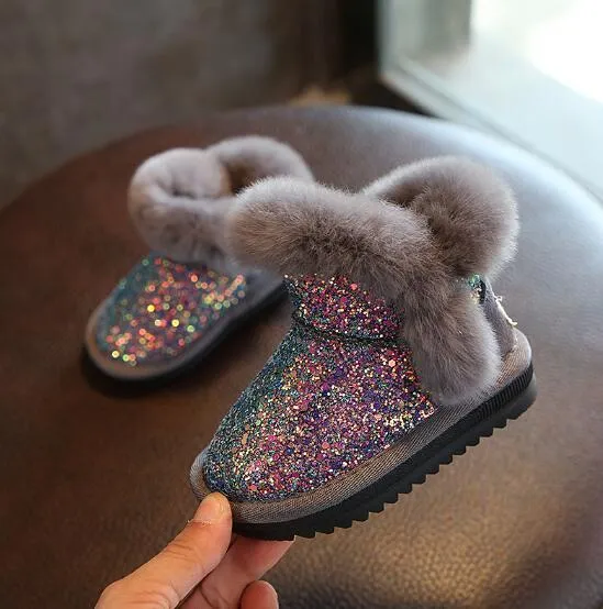 Girl's Sequin Fur Snow Boots Clearance