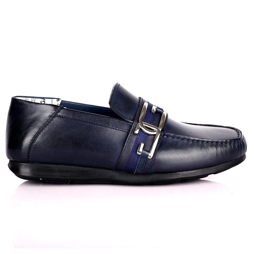 John Galliano Exquisite Double G Logo Designed Leather Shoe - Blue
