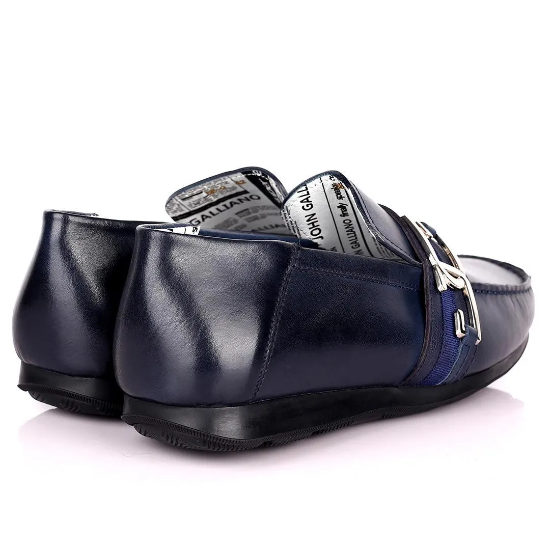 John Galliano Exquisite Double G Logo Designed Leather Shoe - Blue