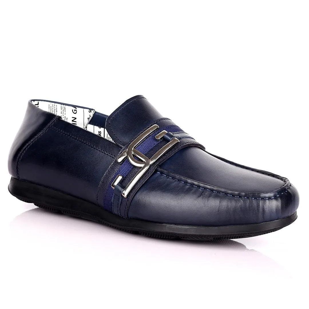 John Galliano Exquisite Double G Logo Designed Leather Shoe - Blue