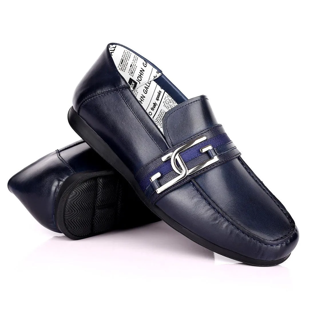 John Galliano Exquisite Double G Logo Designed Leather Shoe - Blue