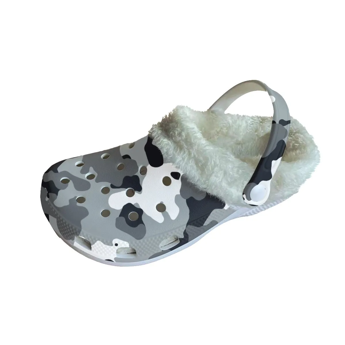 MC #6 Men's Classic Clogs with Fleece, camouflage, gray design