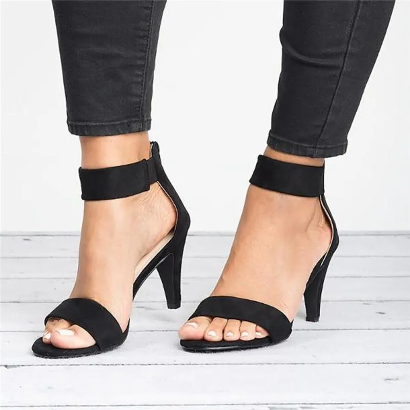 Medium high heels ankle strap heels peep toe
