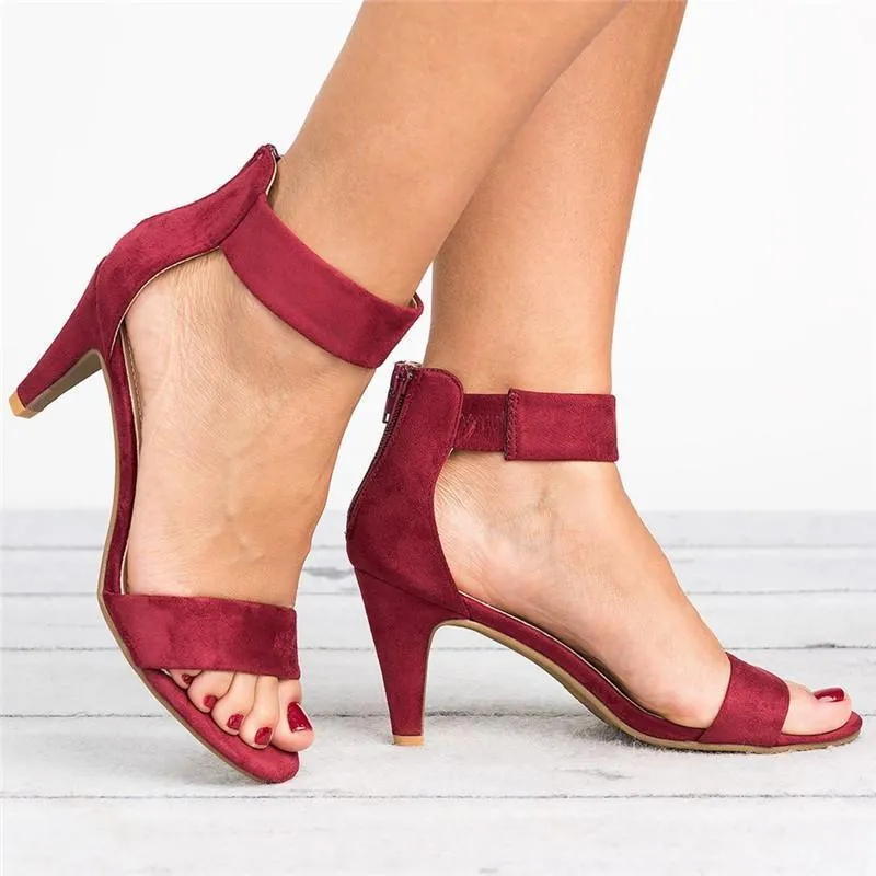 Medium high heels ankle strap heels peep toe