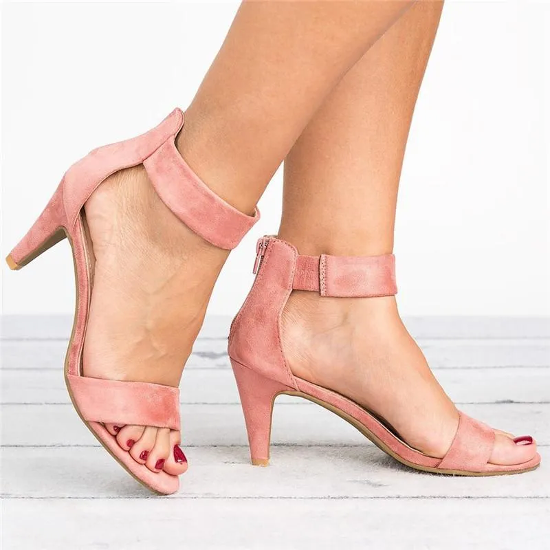 Medium high heels ankle strap heels peep toe
