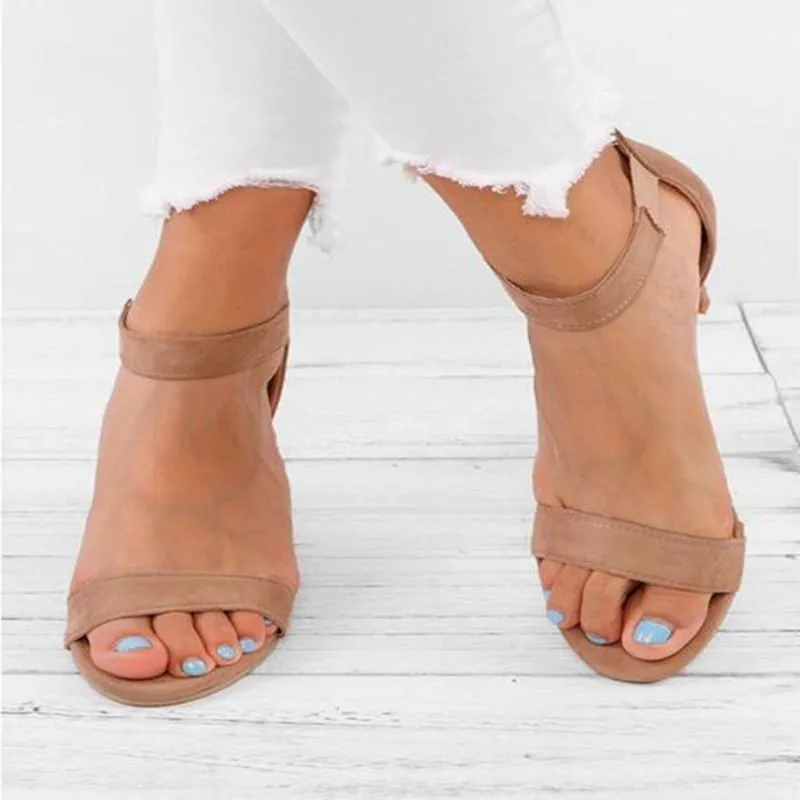 Medium high heels ankle strap heels peep toe