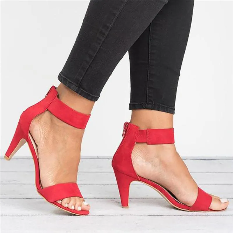 Medium high heels ankle strap heels peep toe