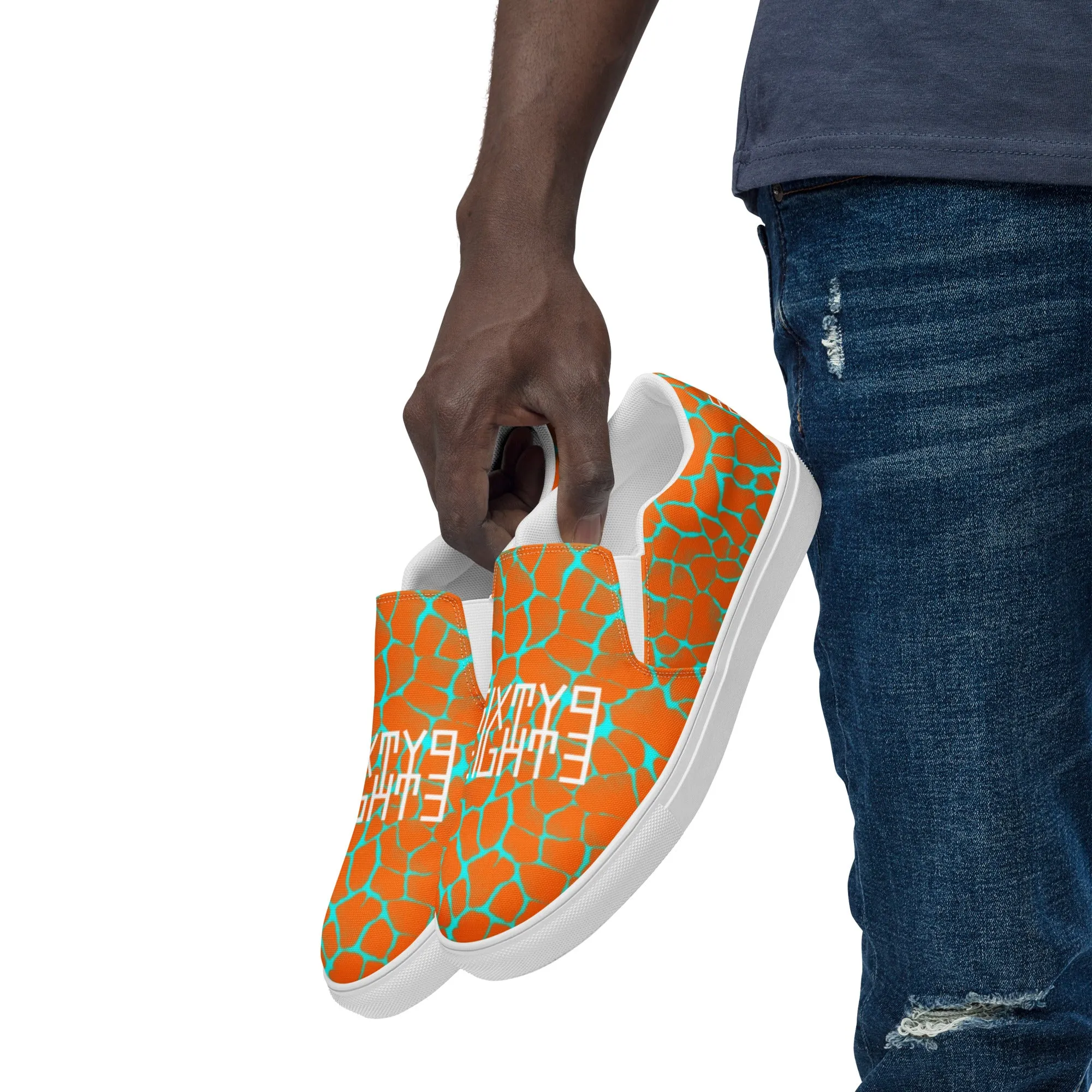 Sixty Eight 93 Logo White Boa Orange & Aqua Blue Men's Slip On Shoes