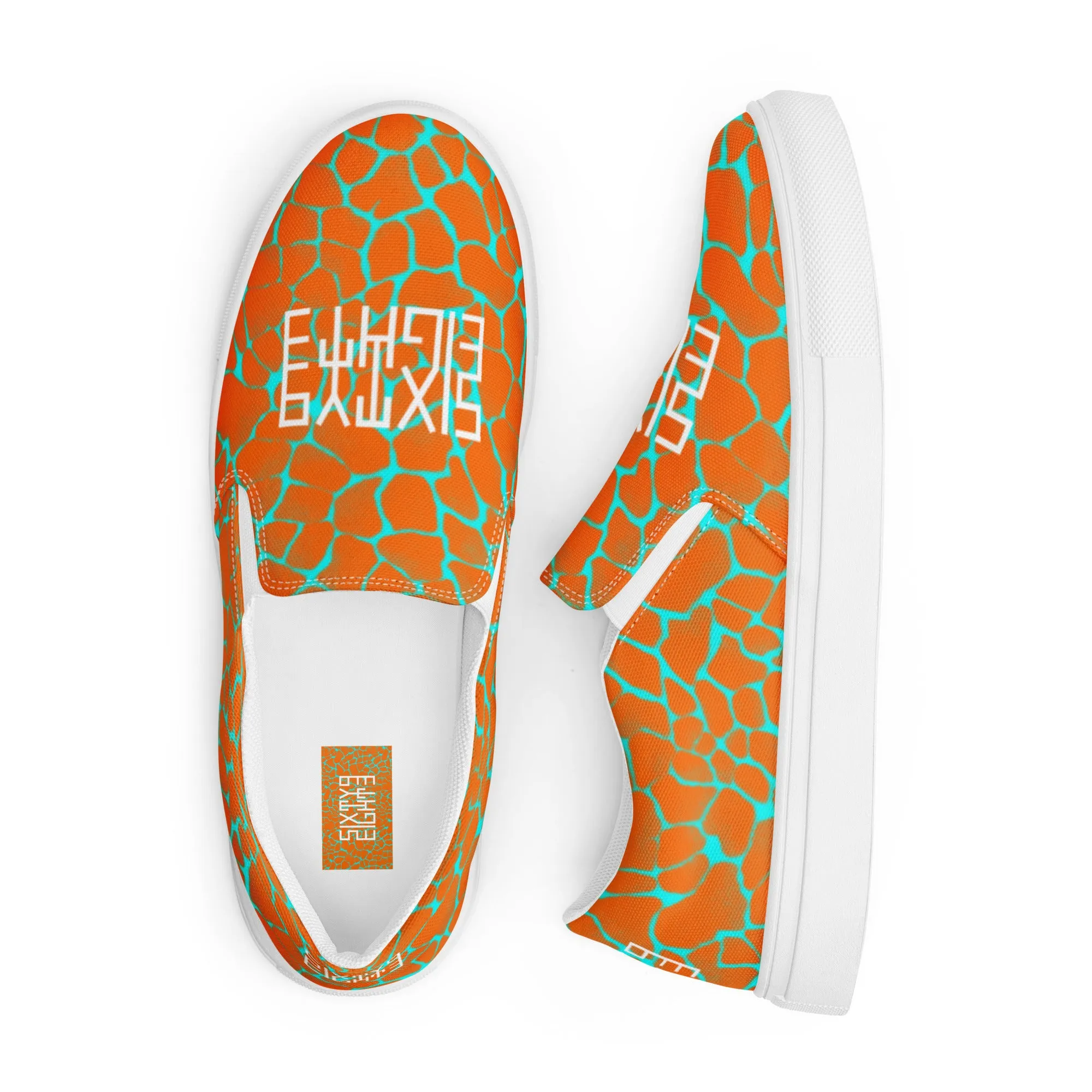 Sixty Eight 93 Logo White Boa Orange & Aqua Blue Men's Slip On Shoes
