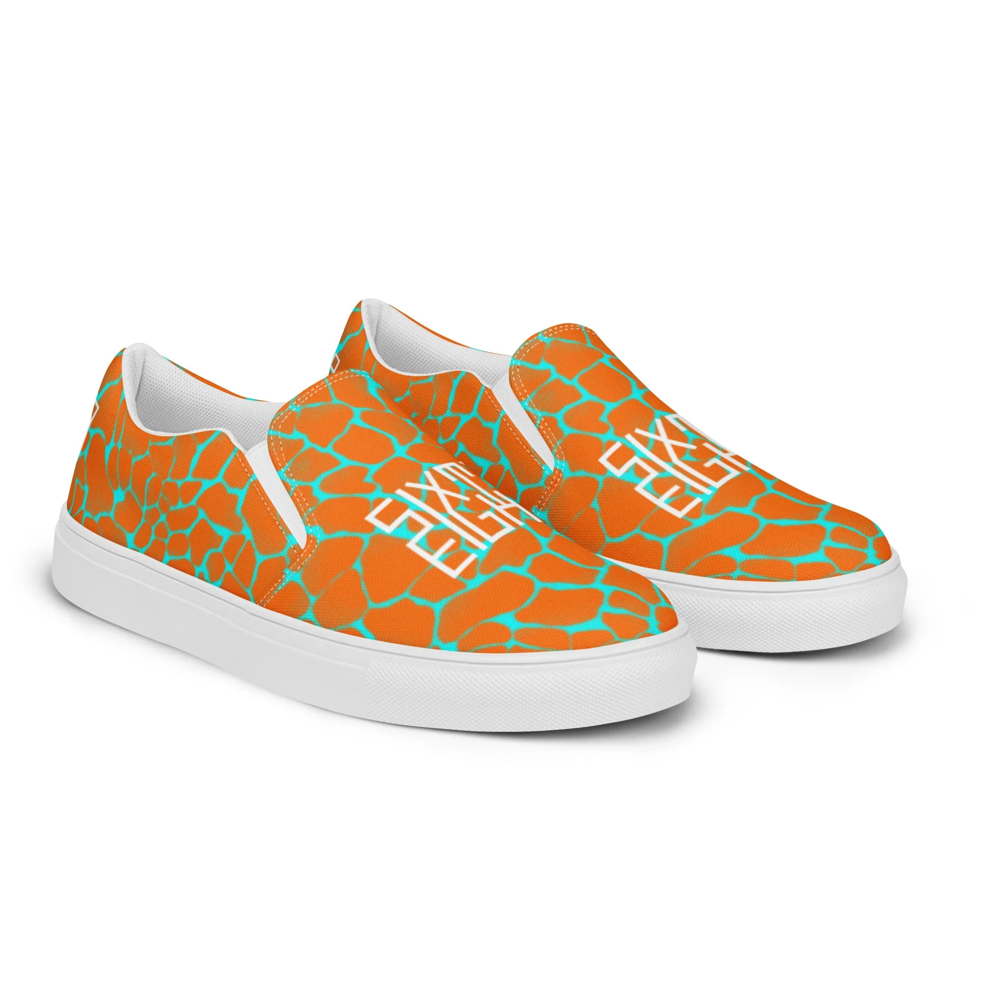 Sixty Eight 93 Logo White Boa Orange & Aqua Blue Men's Slip On Shoes