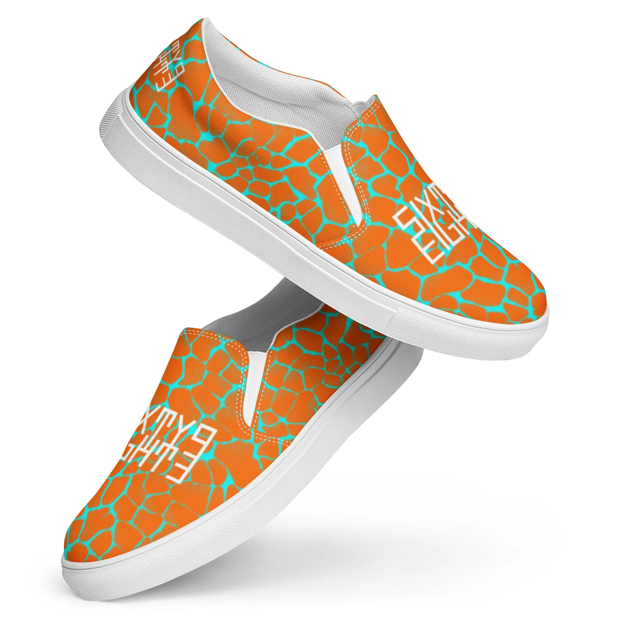 Sixty Eight 93 Logo White Boa Orange & Aqua Blue Men's Slip On Shoes