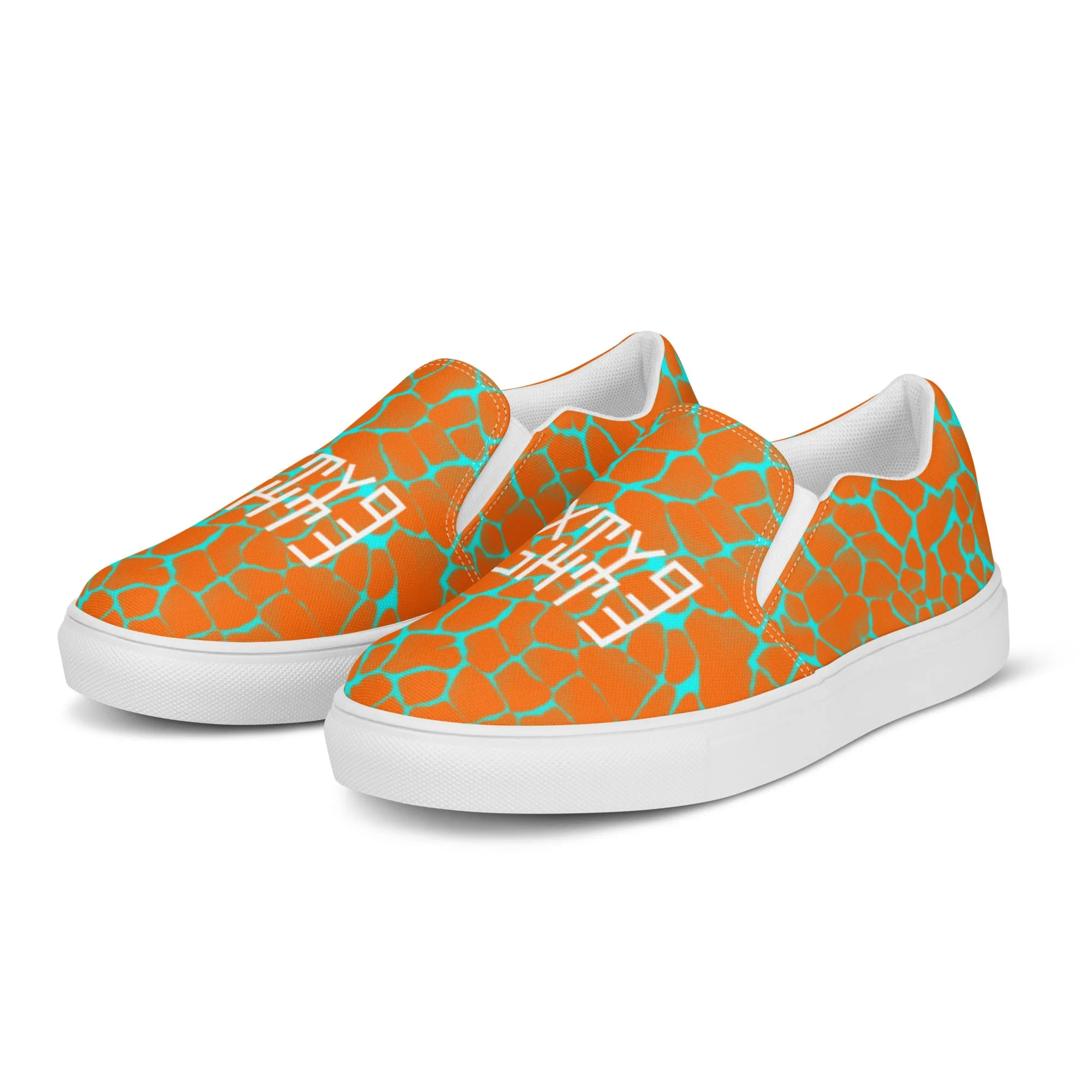 Sixty Eight 93 Logo White Boa Orange & Aqua Blue Men's Slip On Shoes