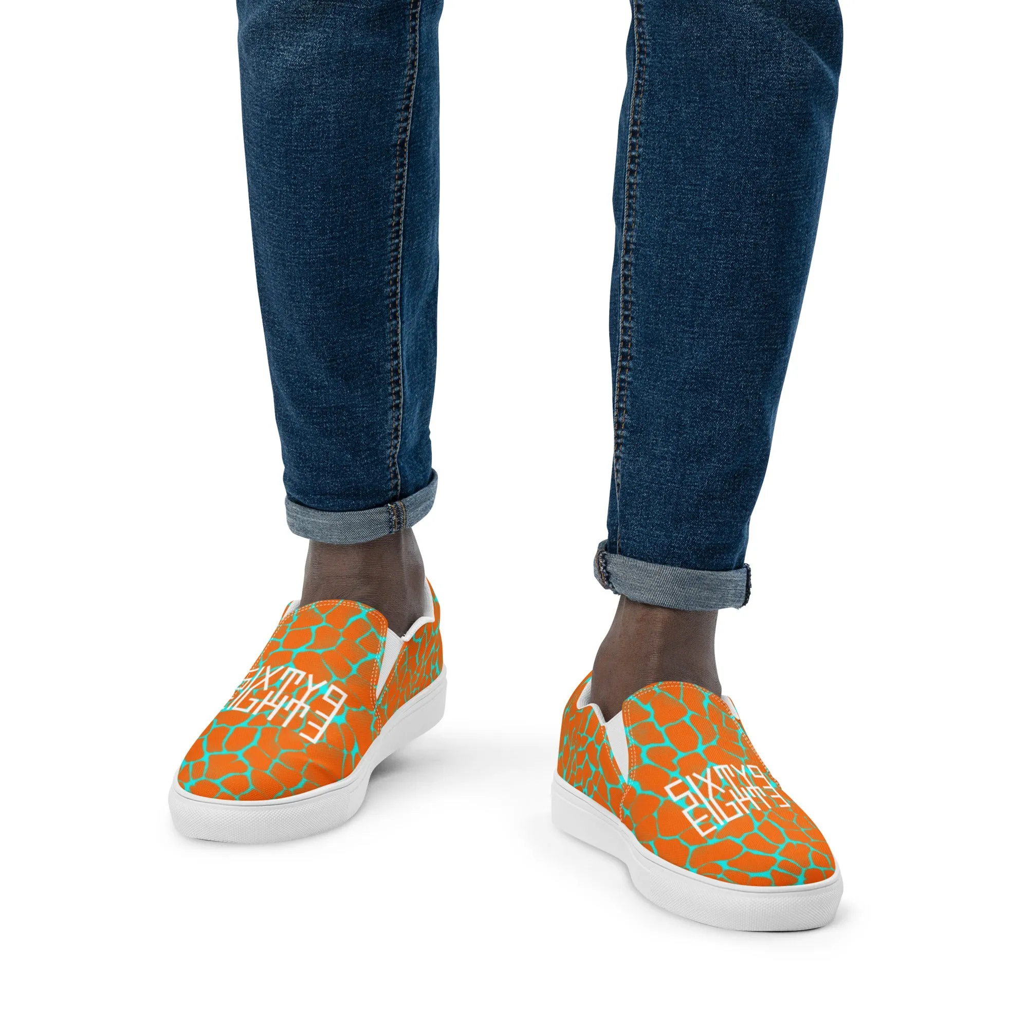 Sixty Eight 93 Logo White Boa Orange & Aqua Blue Men's Slip On Shoes
