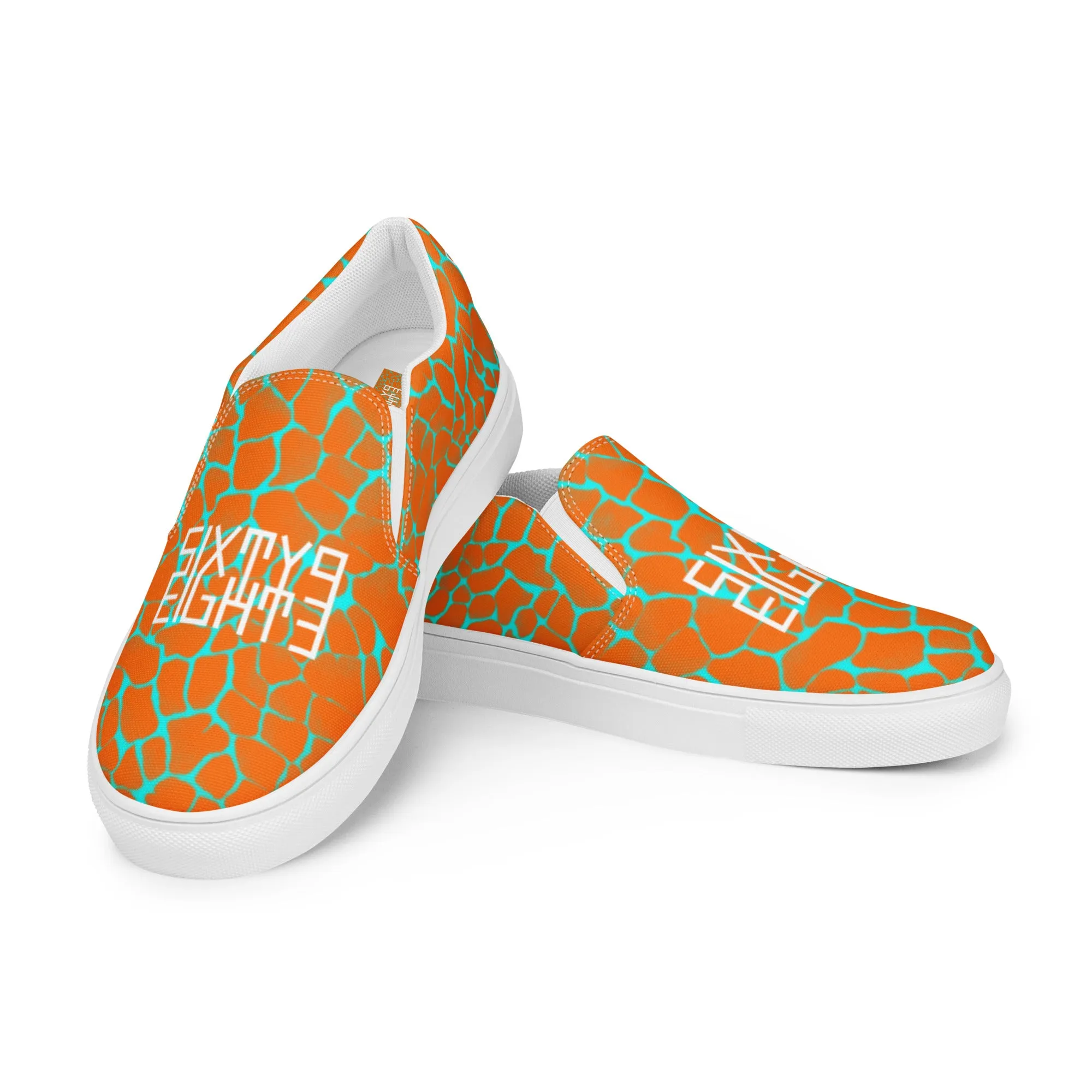 Sixty Eight 93 Logo White Boa Orange & Aqua Blue Men's Slip On Shoes
