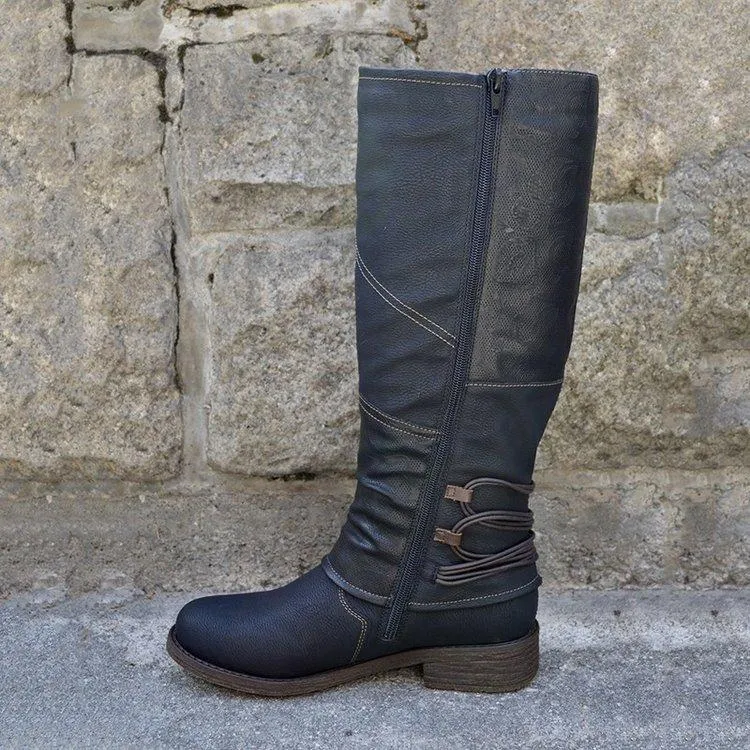 Women Elastic Calf Studded Buckle Strap Square Heel Chunky Platform New Fashion Winter Snow Boots