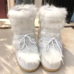 Women Ski Middle Calf Platform Snow Boots